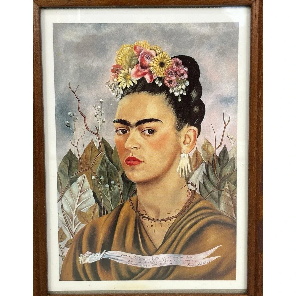 Frida Kahlo Wooden Key Box Wall Mount Storage Cabinet 5 Hooks Frame